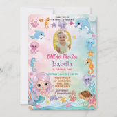 Mermaid 1stフォトオンダー海誕生日 招待状 (正面)