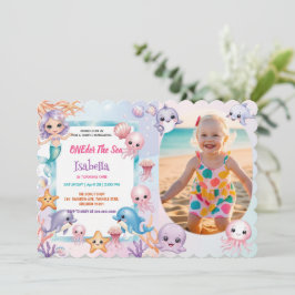 Mermaid 1stフォトオンダー海誕生日 招待状