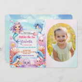 Mermaid 1st写真海の誕生日の下 招待状 (正面/裏面)