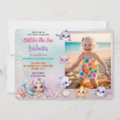 Mermaid 1st写真海の誕生日の下 招待状 (正面)