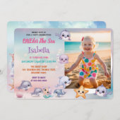 Mermaid 1st写真海の誕生日の下 招待状 (正面/裏面)