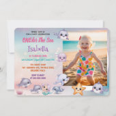Mermaid 1st写真海の誕生日の下 招待状 (正面)