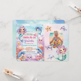 Mermaid 1st写真海の誕生日の下 招待状