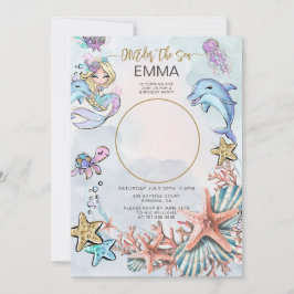 Mermaid 1st誕生日パーティー写真OneDer The Sea 招待状