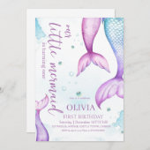 Mermaid 1st誕生日パーティー女の子リトルマーメイド 招待状 (正面/裏面)