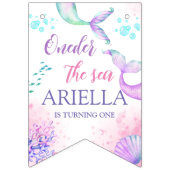 Mermaid 1st誕生日フォトマイルストーンピンク バンティングフラッグ (第1の旗)