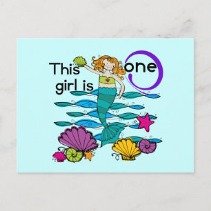 Mermaid 1st誕生日Tシャツとギフト ポストカード