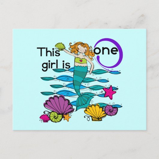 Mermaid 1st誕生日Tシャツとギフト ポストカード (正面)