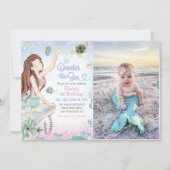 Mermaid 1st Birthday Oneder The Seaパーティー写真 招待状 (正面)