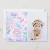 Mermaid 1st Birthday Oneder The Seaパーティー写真 招待状 (正面)