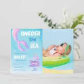 Mermaid 1st Birthday OneDer the sea Blue Photo 招待状 (スタンド正面)