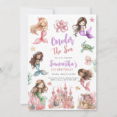 Mermaid 1st Birthday Party ONEder The Sea Mermaid  招待状 (正面)