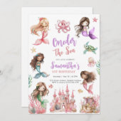 Mermaid 1st Birthday Party ONEder The Sea Mermaid  招待状 (正面/裏面)