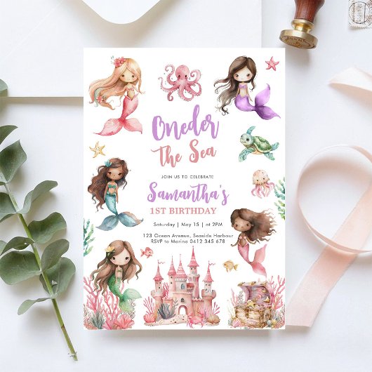 Mermaid 1st Birthday Party ONEder The Sea Mermaid  招待状