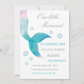Mermaid 1st Birthday Under The Sea Mermaid Party 招待状 (正面)