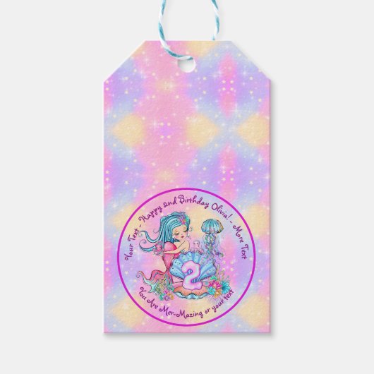 Mermaid 2nd誕生日の変更の編集文字のパーソナライズ ギフトタグ (正面)