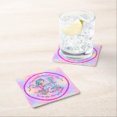 Mermaid 2nd誕生日の変更の編集文字のパーソナライズ スクエアペーパーコースター (インサイチュ)