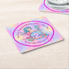 Mermaid 2nd誕生日の変更の編集文字のパーソナライズ スクエアペーパーコースター