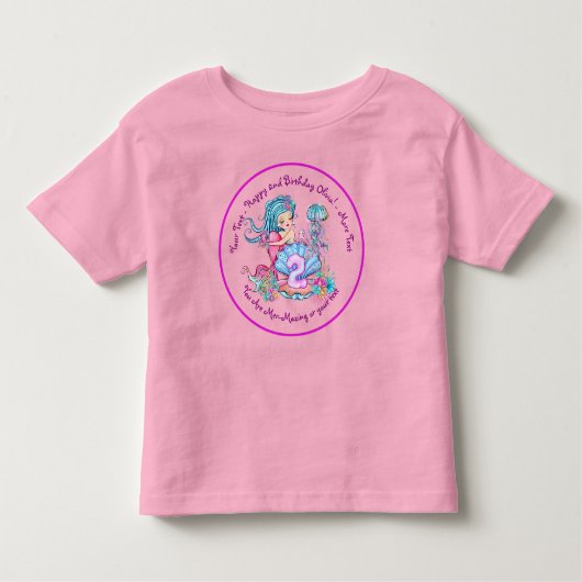 Mermaid 2nd誕生日の変更の編集文字のパーソナライズ トドラーTシャツ (正面)