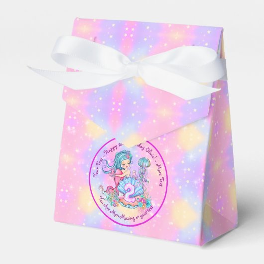 Mermaid 2nd誕生日の変更の編集文字のパーソナライズ フェイバーボックス (正面サイド)