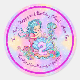 Mermaid 2nd誕生日の変更の編集文字のパーソナライズ ラウンドシール