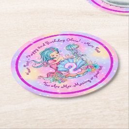 Mermaid 2nd誕生日の変更の編集文字のパーソナライズ ラウンドペーパーコースター