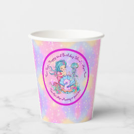 Mermaid 2nd誕生日の変更の編集文字のパーソナライズ 紙コップ