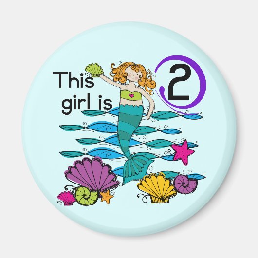Mermaid 2nd誕生日Tシャツとギフト マグネット (正面)