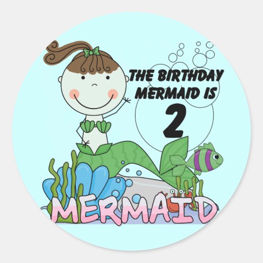Mermaid 2nd誕生日Tシャツとギフト ラウンドシール (正面)