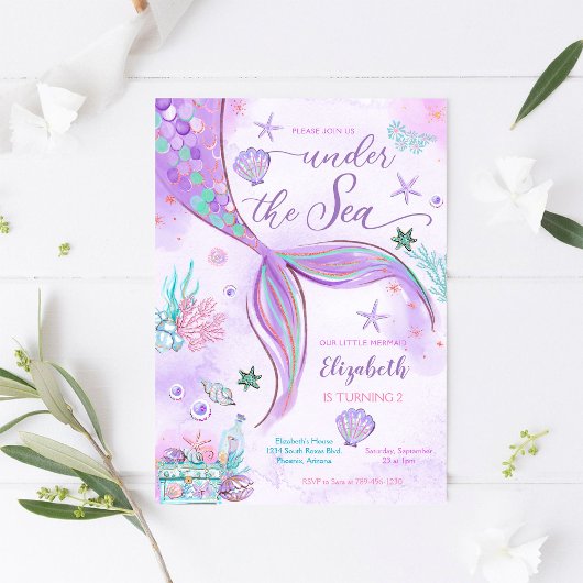 Mermaid 2nd Birthday Party Invitation 招待状