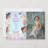 Mermaid 2nd Birthday Two The Seaパーティー写真 招待状 (正面)
