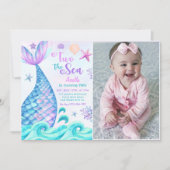 Mermaid 2nd Birthday Two The Seaパーティー写真 招待状 (正面)