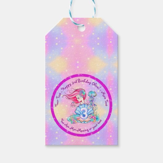 Mermaid 3rd誕生日の変更の編集文字のパーソナライズ ギフトタグ (正面)