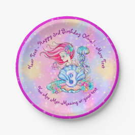 Mermaid 3rd誕生日の変更の編集文字のパーソナライズ ペーパープレート