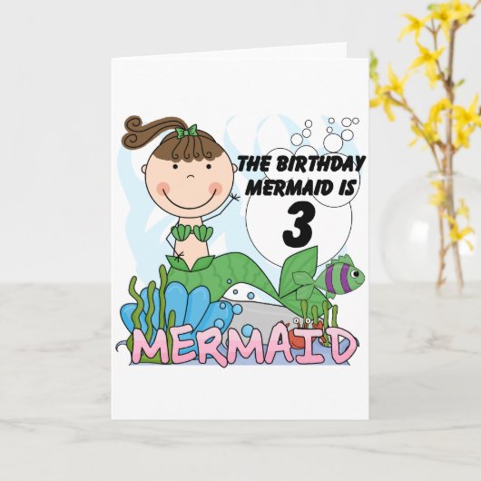 Mermaid 3rd誕生日Tシャツとギフト カード (黄色い花)