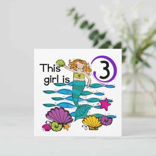 Mermaid 3rd誕生日Tシャツとギフト カード (スタンド正面)
