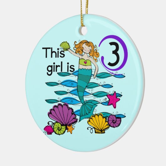 Mermaid 3rd誕生日Tシャツとギフト セラミックオーナメント (左)