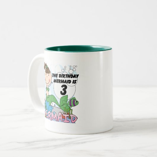 Mermaid 3rd誕生日Tシャツとギフト ツートーンマグカップ (正面左)