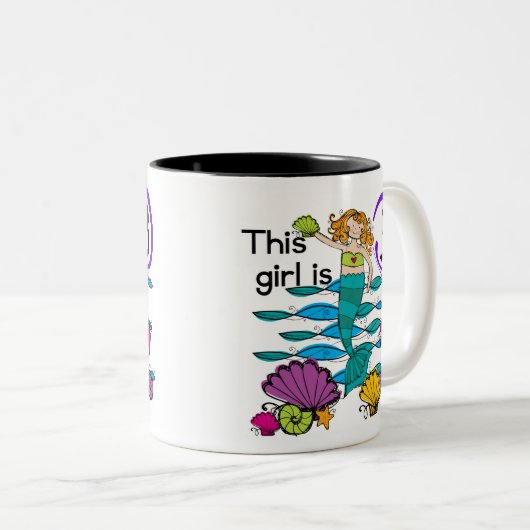 Mermaid 3rd誕生日Tシャツとギフト ツートーンマグカップ (正面右)