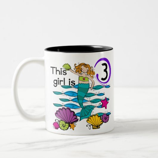 Mermaid 3rd誕生日Tシャツとギフト ツートーンマグカップ (左)