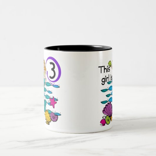 Mermaid 3rd誕生日Tシャツとギフト ツートーンマグカップ (中央)