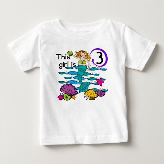 Mermaid 3rd誕生日Tシャツとギフト ベビーTシャツ (正面)