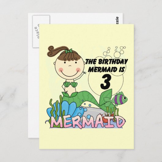 Mermaid 3rd誕生日Tシャツとギフト ポストカード (正面/裏面)