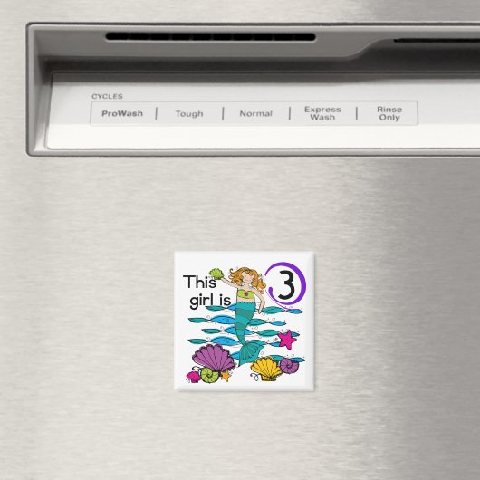 Mermaid 3rd誕生日Tシャツとギフト マグネット (インサイチュ (食洗機))