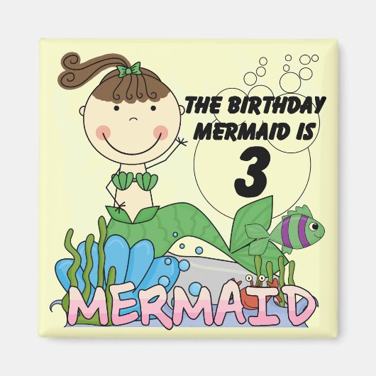 Mermaid 3rd誕生日Tシャツとギフト マグネット (正面)