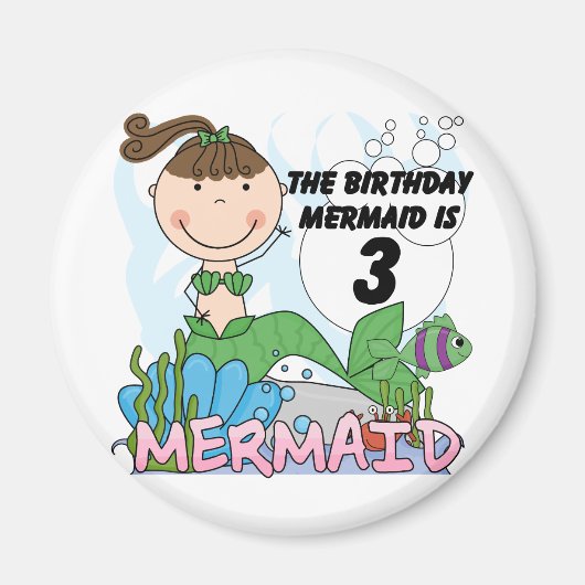 Mermaid 3rd誕生日Tシャツとギフト マグネット (正面)