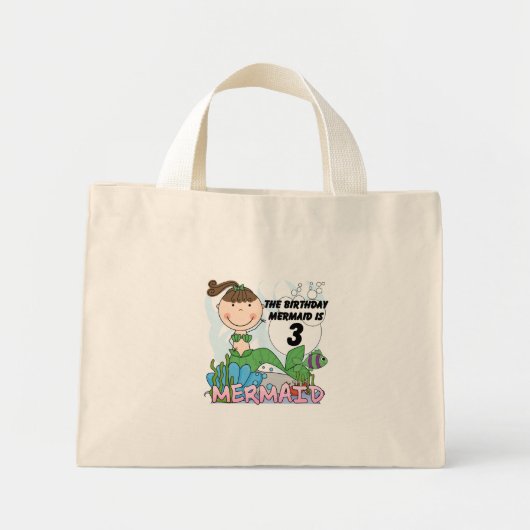 Mermaid 3rd誕生日Tシャツとギフト ミニトートバッグ (正面)