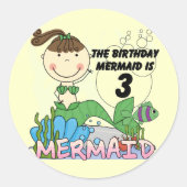 Mermaid 3rd誕生日Tシャツとギフト ラウンドシール (正面)