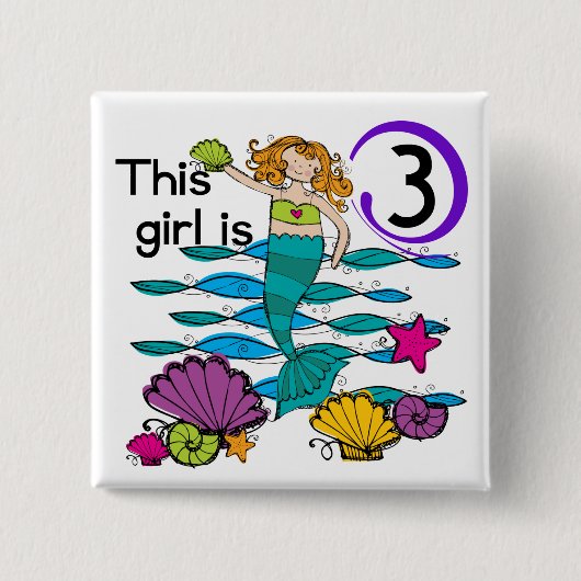 Mermaid 3rd誕生日Tシャツとギフト 缶バッジ (正面)