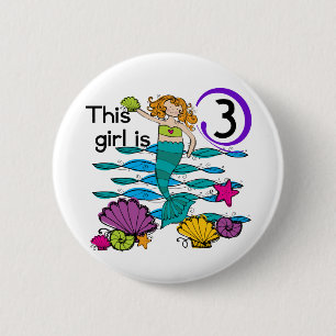 Mermaid 3rd誕生日Tシャツとギフト 缶バッジ